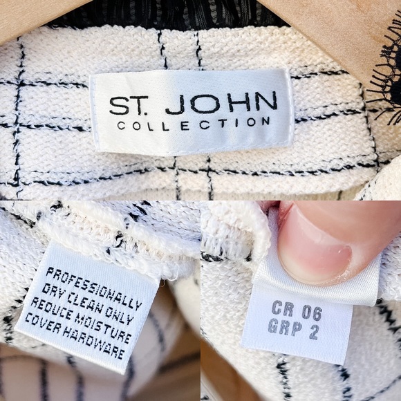 St. John Collection Santana Women’s Blazer Cream White Black Knit Textured Tweed - Picture 11 of 12